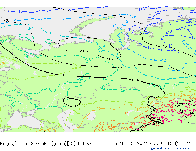 Yükseklik/Sıc. 850 hPa ECMWF Per 16.05.2024 09 UTC