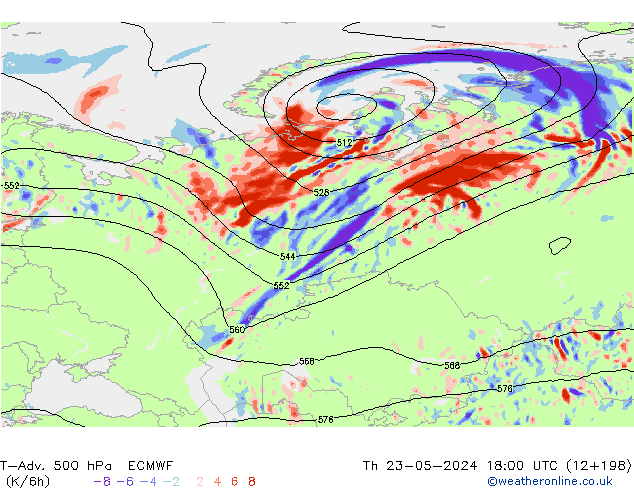 T-Adv. 500 hPa ECMWF czw. 23.05.2024 18 UTC