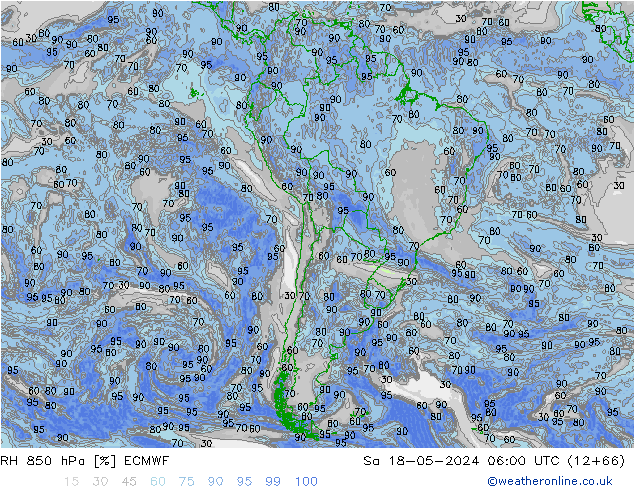 RH 850 hPa ECMWF Sa 18.05.2024 06 UTC