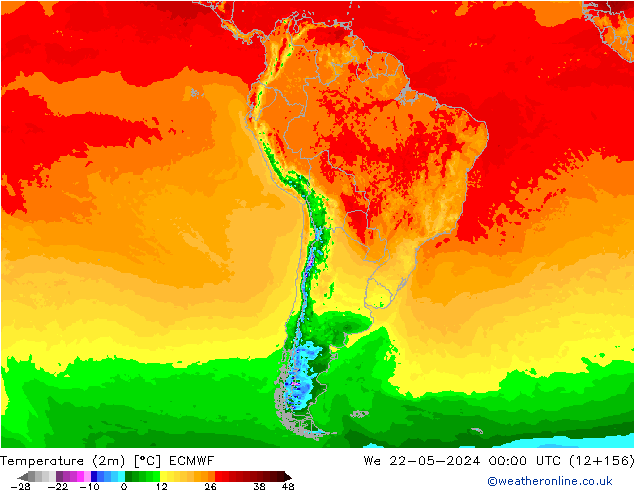 Temperature (2m) ECMWF We 22.05.2024 00 UTC