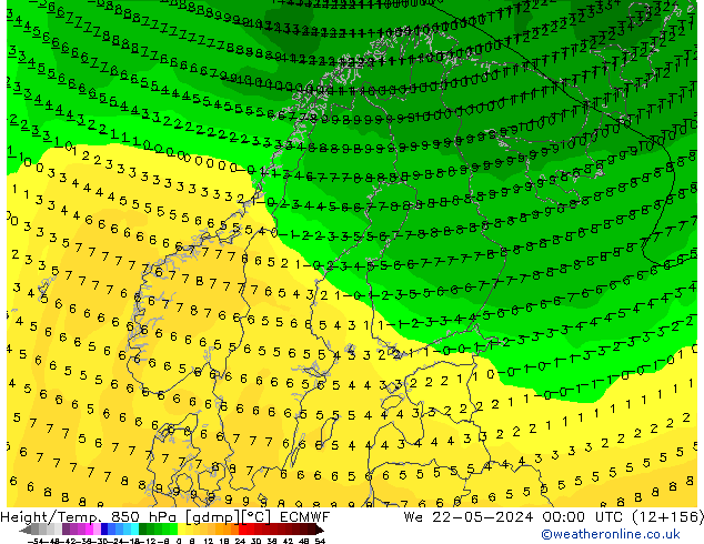 Z500/Regen(+SLP)/Z850 ECMWF wo 22.05.2024 00 UTC