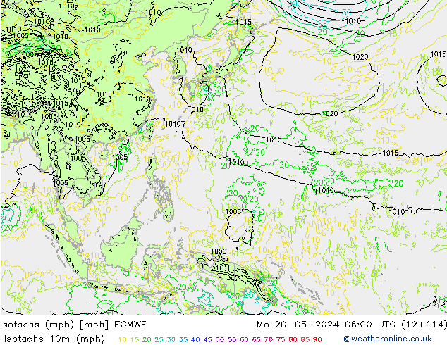 Isotachs (mph) ECMWF Seg 20.05.2024 06 UTC