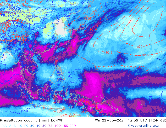 Totale neerslag ECMWF wo 22.05.2024 12 UTC
