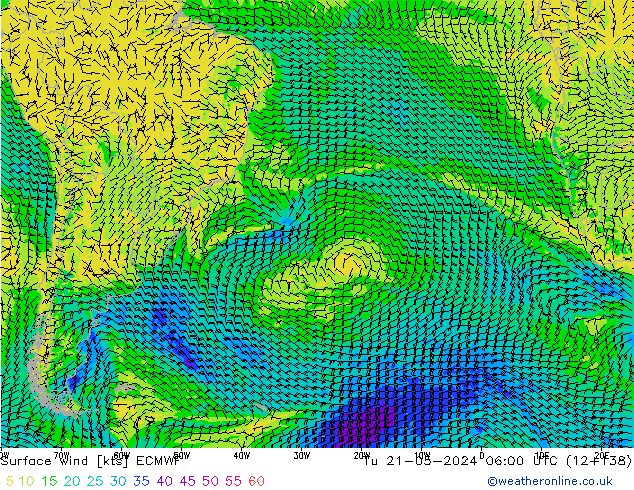 Vento 10 m ECMWF mar 21.05.2024 06 UTC