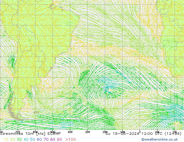 Linha de corrente 10m ECMWF Dom 19.05.2024 12 UTC