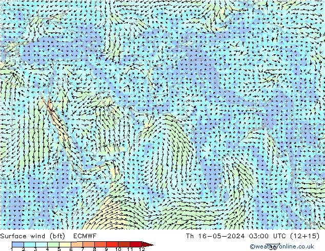 Surface wind (bft) ECMWF Th 16.05.2024 03 UTC