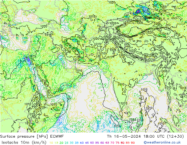 Eşrüzgar Hızları (km/sa) ECMWF Per 16.05.2024 18 UTC