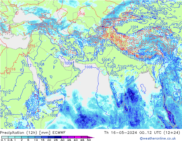 降水量 (12h) ECMWF 星期四 16.05.2024 12 UTC