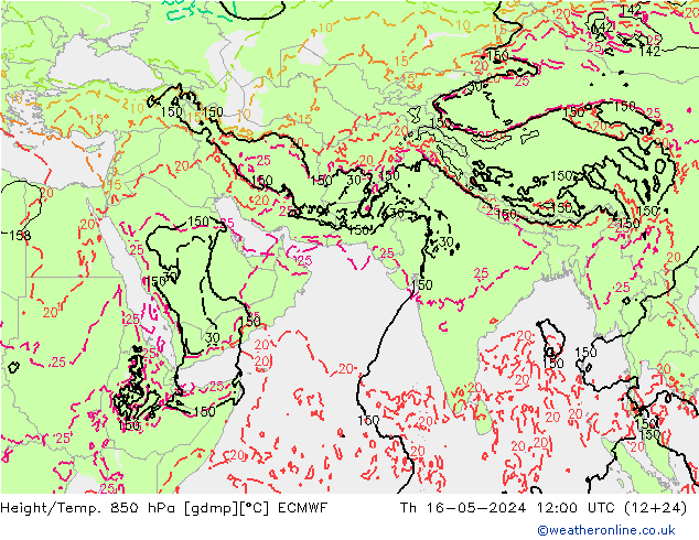 Z500/Rain (+SLP)/Z850 ECMWF 星期四 16.05.2024 12 UTC