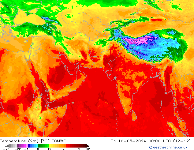 温度图 ECMWF 星期四 16.05.2024 00 UTC