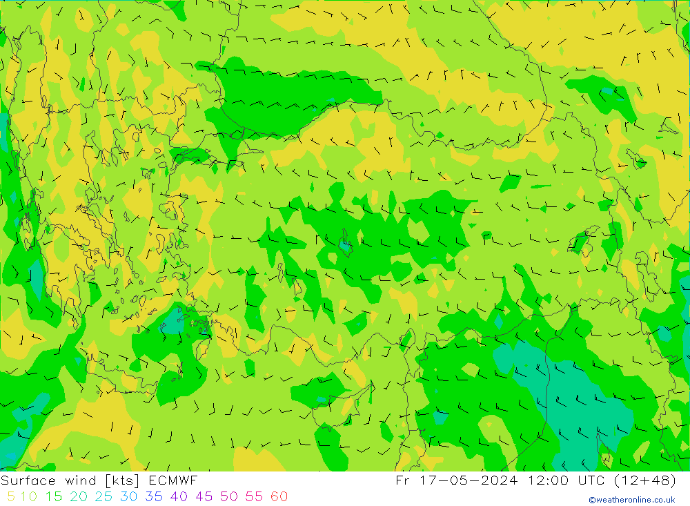 ветер 10 m ECMWF пт 17.05.2024 12 UTC