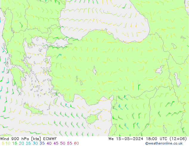 Rüzgar 900 hPa ECMWF Çar 15.05.2024 18 UTC
