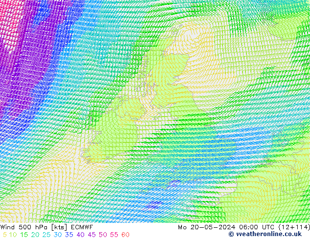 Wind 500 hPa ECMWF Mo 20.05.2024 06 UTC