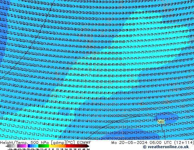 Height/Temp. 500 hPa ECMWF Po 20.05.2024 06 UTC
