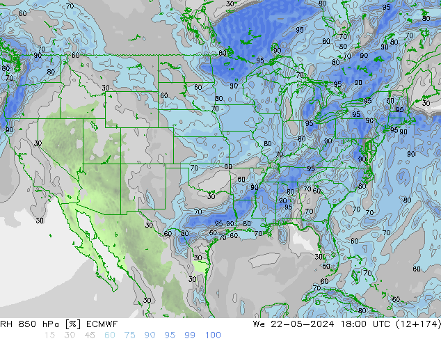 RH 850 hPa ECMWF We 22.05.2024 18 UTC