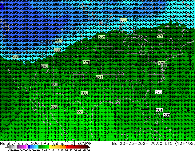 Z500/Rain (+SLP)/Z850 ECMWF Mo 20.05.2024 00 UTC