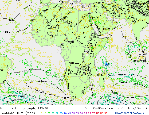 Eşrüzgar Hızları mph ECMWF Cts 18.05.2024 06 UTC