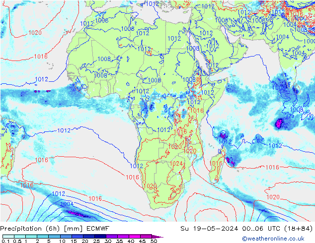Precipitazione (6h) ECMWF dom 19.05.2024 06 UTC