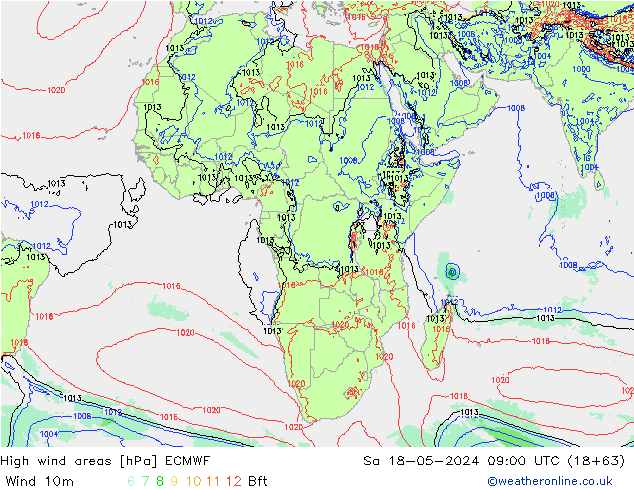 High wind areas ECMWF So 18.05.2024 09 UTC