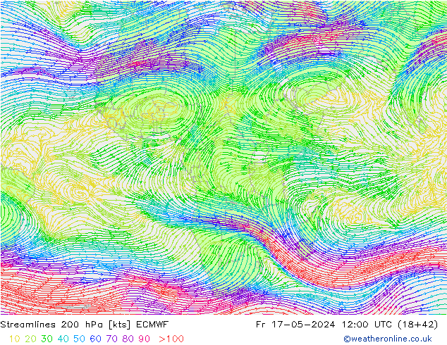 Streamlines 200 hPa ECMWF Fr 17.05.2024 12 UTC