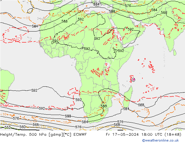 Hoogte/Temp. 500 hPa ECMWF vr 17.05.2024 18 UTC
