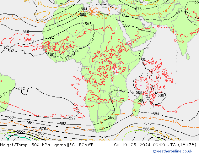 Z500/Rain (+SLP)/Z850 ECMWF nie. 19.05.2024 00 UTC