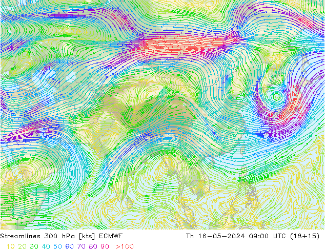 ветер 300 гПа ECMWF чт 16.05.2024 09 UTC