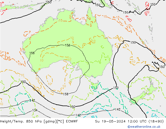 Height/Temp. 850 hPa ECMWF Dom 19.05.2024 12 UTC