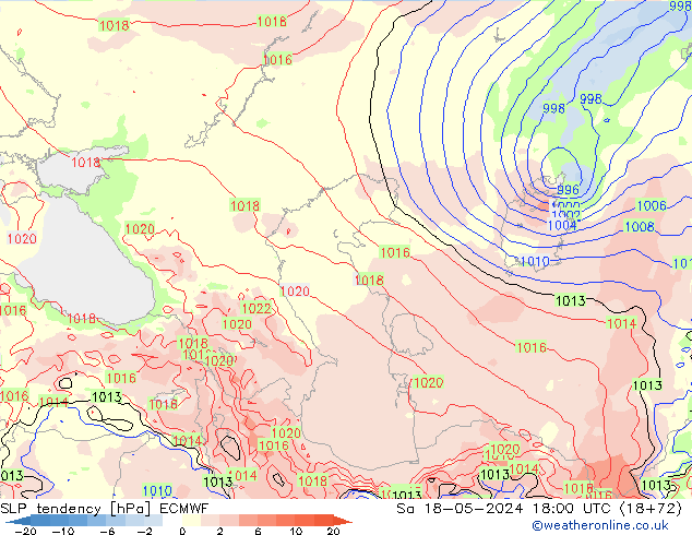 SLP tendency ECMWF Sa 18.05.2024 18 UTC