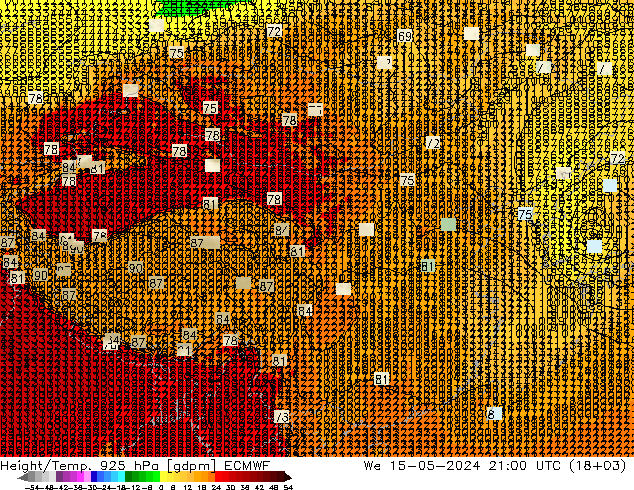 Height/Temp. 925 hPa ECMWF 星期三 15.05.2024 21 UTC