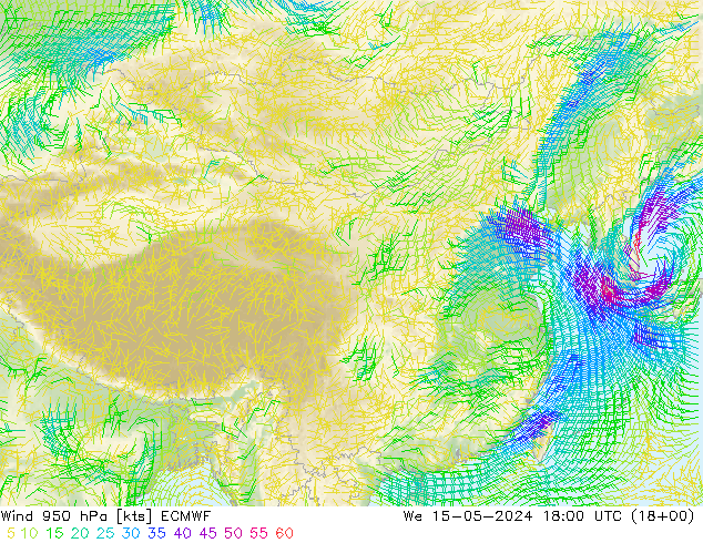 风 950 hPa ECMWF 星期三 15.05.2024 18 UTC