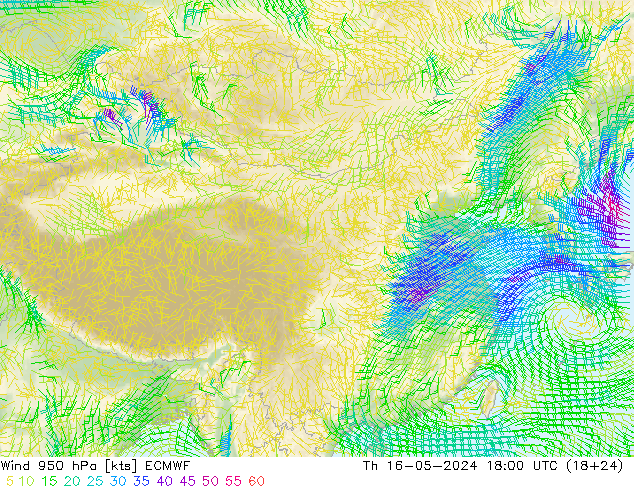 风 950 hPa ECMWF 星期四 16.05.2024 18 UTC