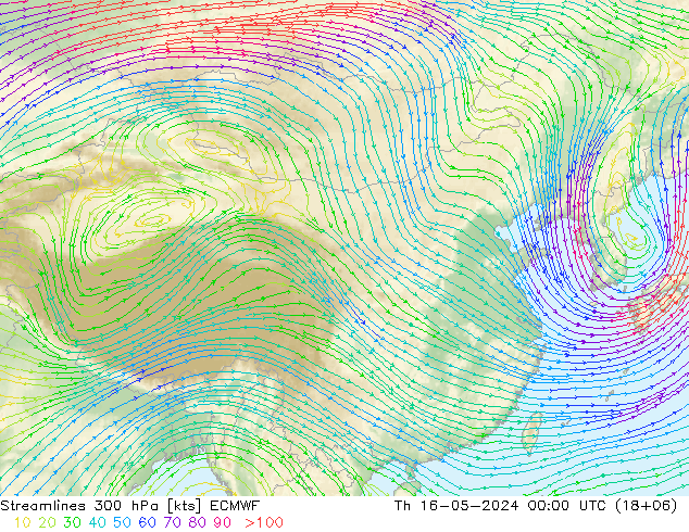 风 300 hPa ECMWF 星期四 16.05.2024 00 UTC