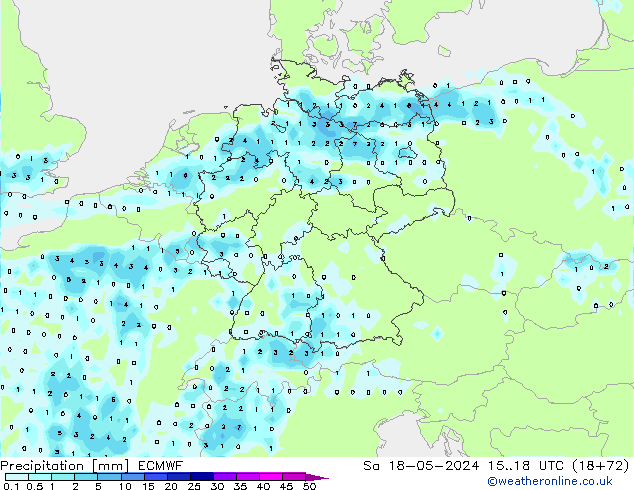 Niederschlag ECMWF Sa 18.05.2024 18 UTC