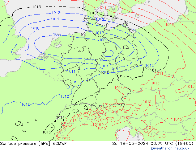 Presión superficial ECMWF sáb 18.05.2024 06 UTC