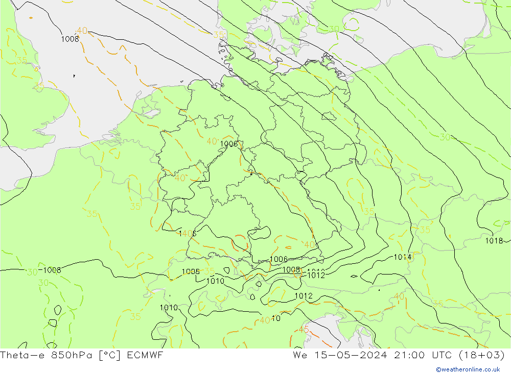 Theta-e 850hPa ECMWF mié 15.05.2024 21 UTC