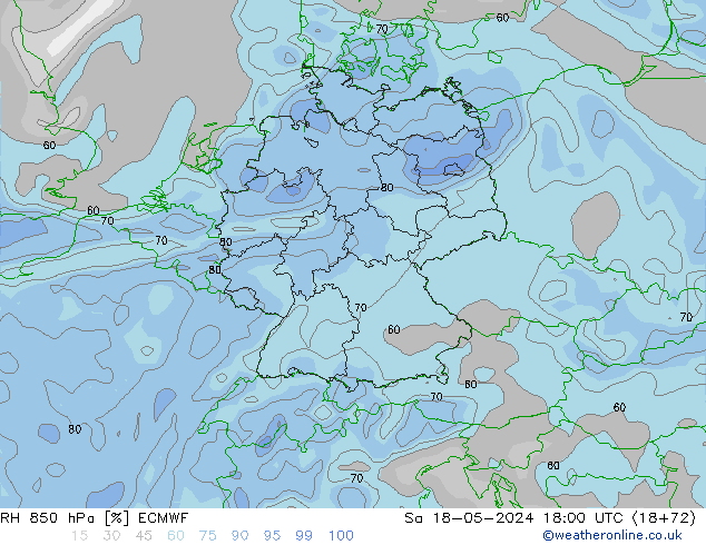 RH 850 hPa ECMWF Sa 18.05.2024 18 UTC