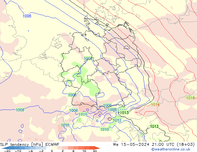 SLP tendency ECMWF We 15.05.2024 21 UTC