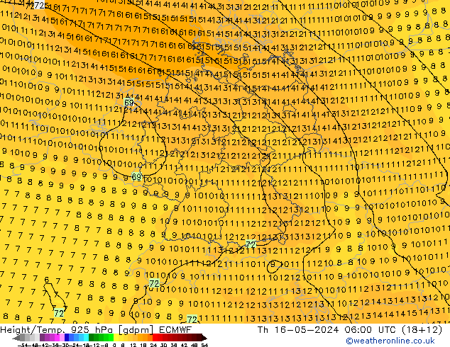 Height/Temp. 925 hPa ECMWF 星期四 16.05.2024 06 UTC