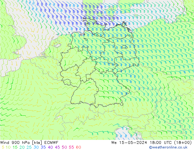 Viento 900 hPa ECMWF mié 15.05.2024 18 UTC