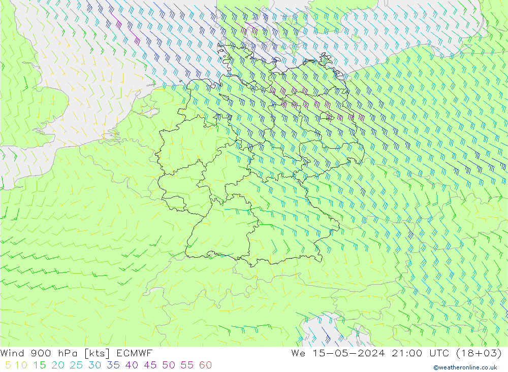 风 900 hPa ECMWF 星期三 15.05.2024 21 UTC