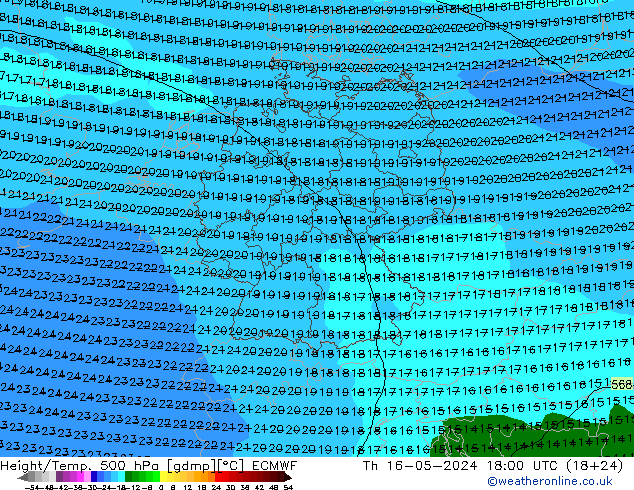 Z500/Rain (+SLP)/Z850 ECMWF 星期四 16.05.2024 18 UTC