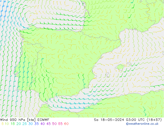 Viento 950 hPa ECMWF sáb 18.05.2024 03 UTC