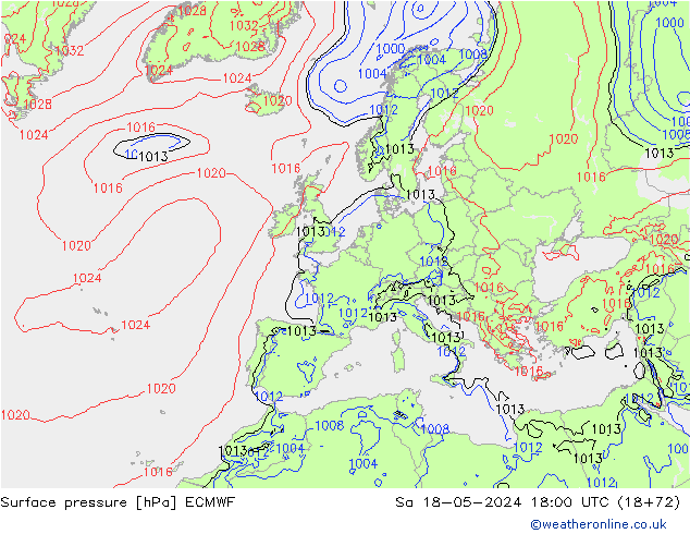 Surface pressure ECMWF Sa 18.05.2024 18 UTC