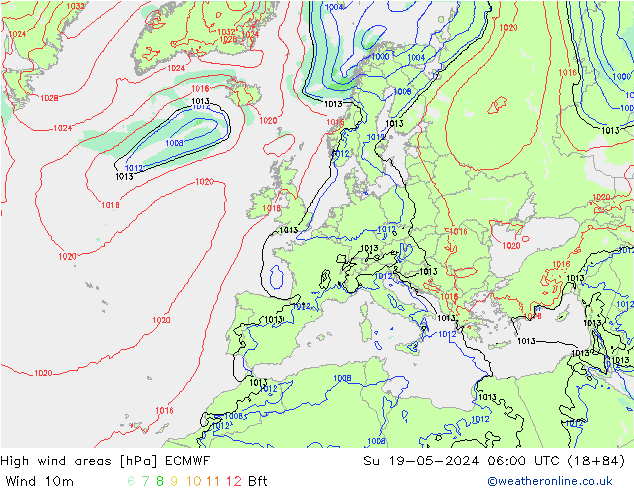 Windvelden ECMWF zo 19.05.2024 06 UTC