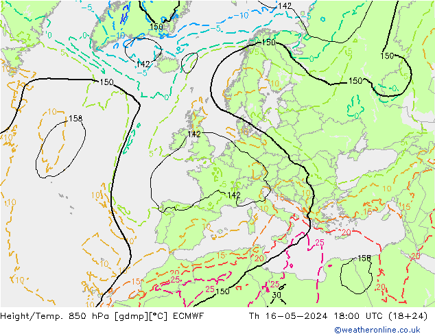 Z500/Rain (+SLP)/Z850 ECMWF gio 16.05.2024 18 UTC