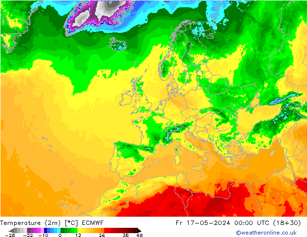 Temperatura (2m) ECMWF Sex 17.05.2024 00 UTC