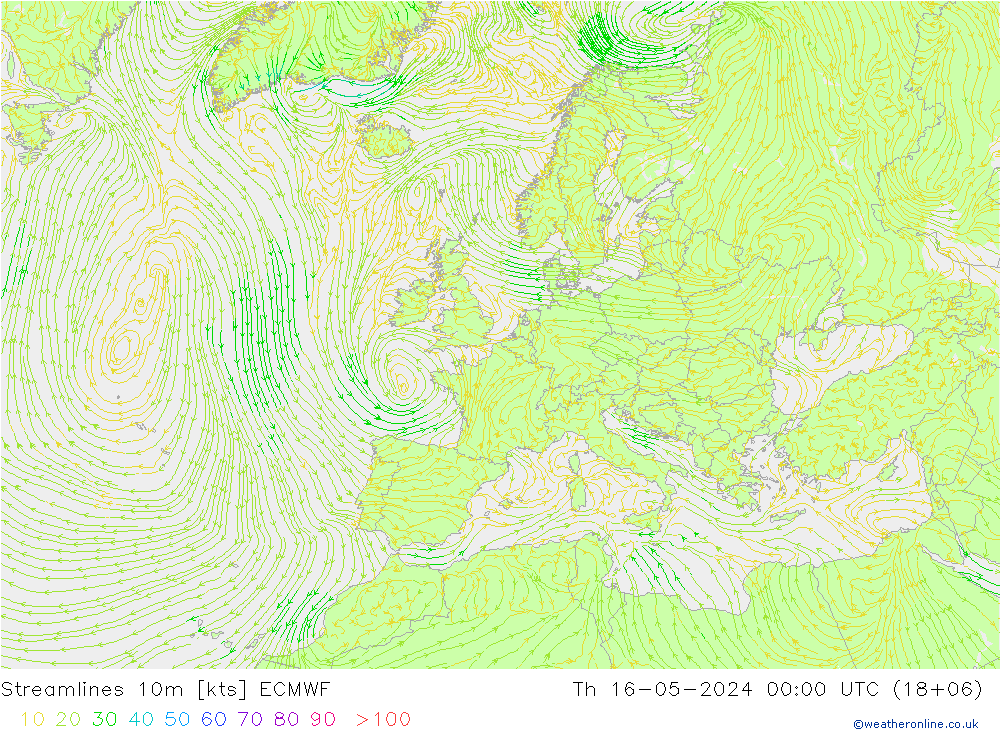 Línea de corriente 10m ECMWF jue 16.05.2024 00 UTC