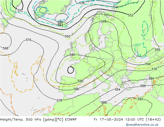 Z500/Rain (+SLP)/Z850 ECMWF Fr 17.05.2024 12 UTC