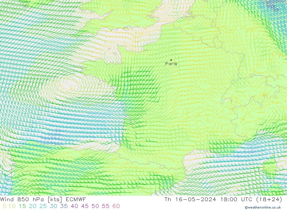 Wind 850 hPa ECMWF Th 16.05.2024 18 UTC